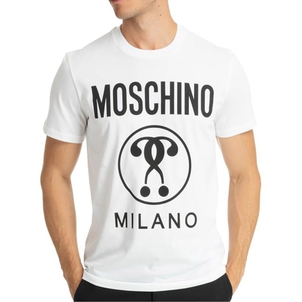 Moschino Authentic Couture Off White Logo Print Cotton Crew Neck T-Shirt men’s S